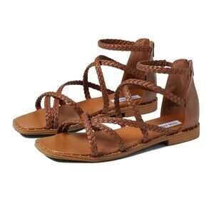 Steve Madden Brown Tessi Flat Sandal Ankle Straps Size 9 Braided Ankle Gladiator